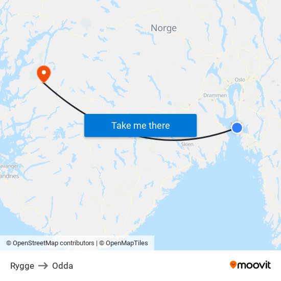 Rygge to Odda map