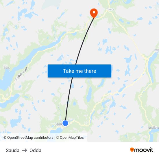 Sauda to Odda map