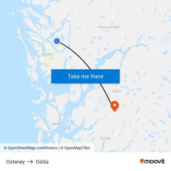 Osterøy to Odda map