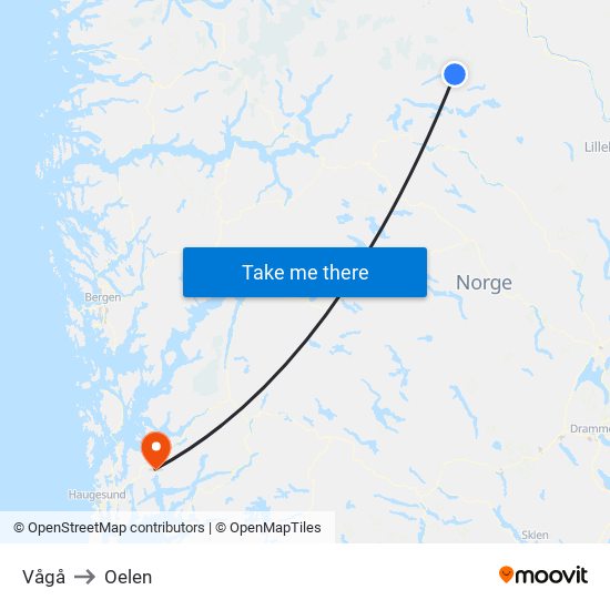 Vågå to Oelen map