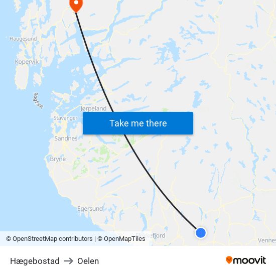 Hægebostad to Oelen map