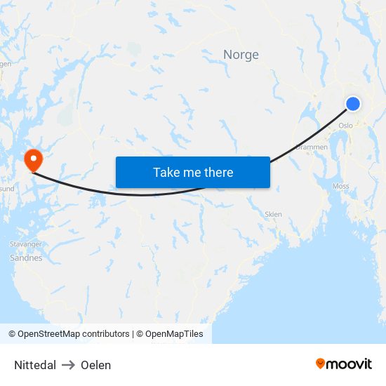 Nittedal to Oelen map
