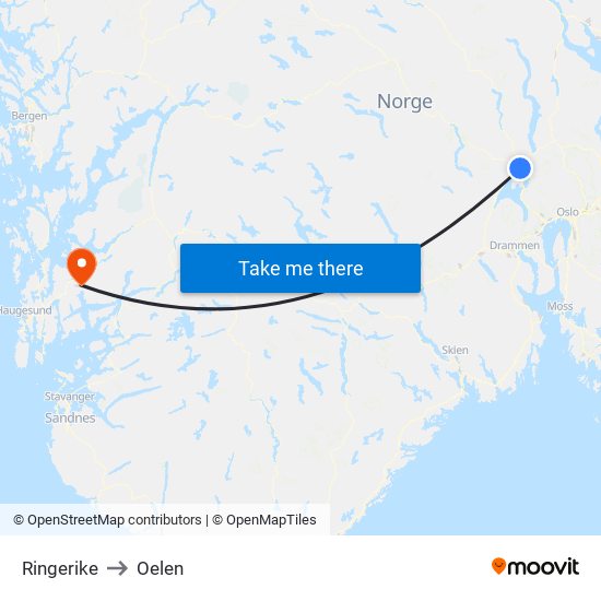 Ringerike to Oelen map