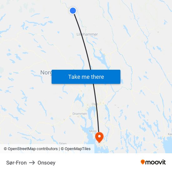 Sør-Fron to Onsoey map