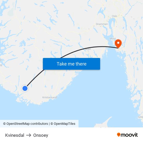 Kvinesdal to Onsoey map