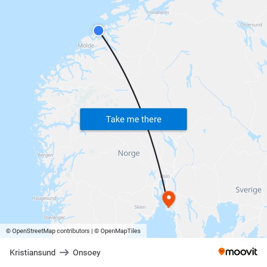 Kristiansund to Onsoey map