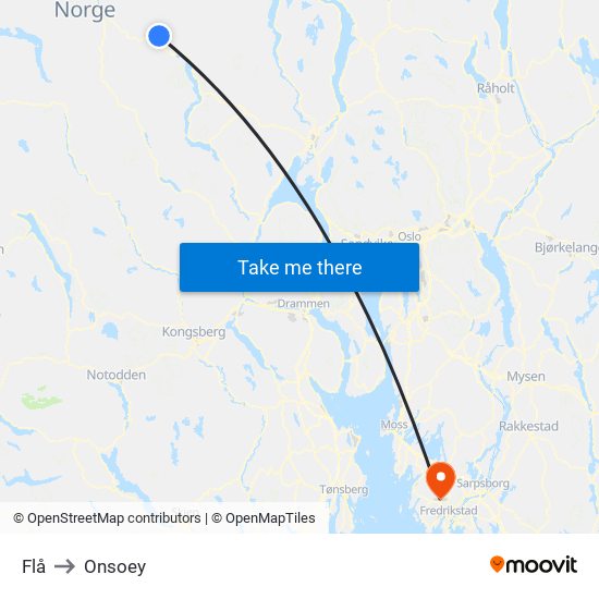Flå to Onsoey map