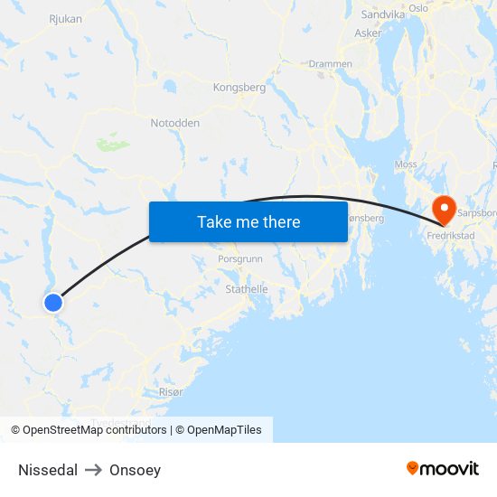 Nissedal to Onsoey map