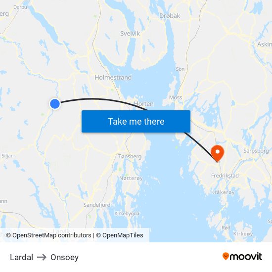 Lardal to Onsoey map