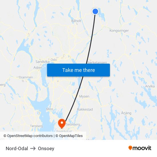 Nord-Odal to Onsoey map