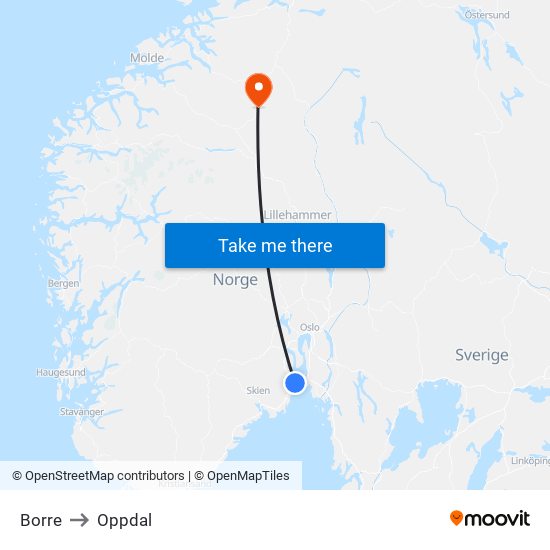 Borre to Oppdal map