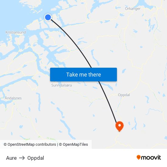 Aure to Oppdal map