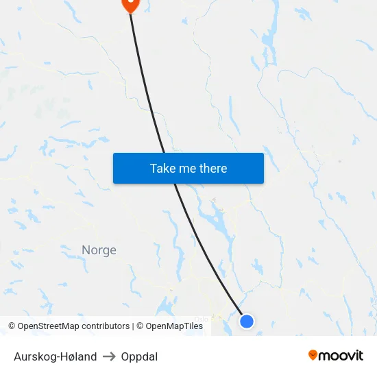 Aurskog-Høland to Oppdal map
