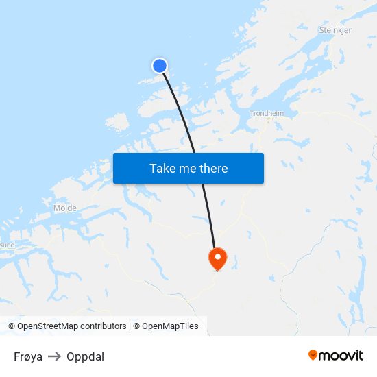 Frøya to Oppdal map