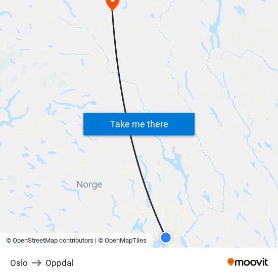 Oslo to Oppdal map