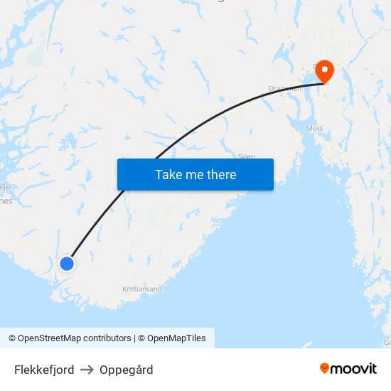 Flekkefjord to Oppegård map