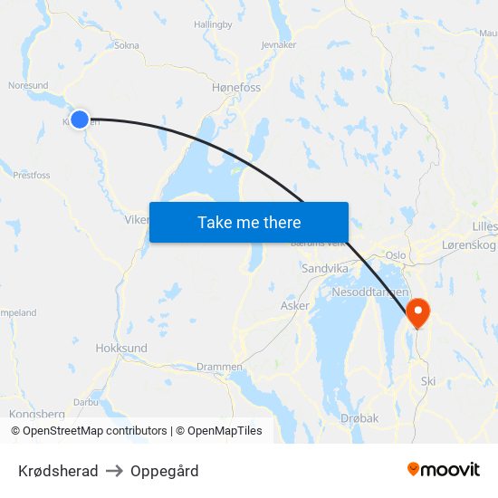 Krødsherad to Oppegård map