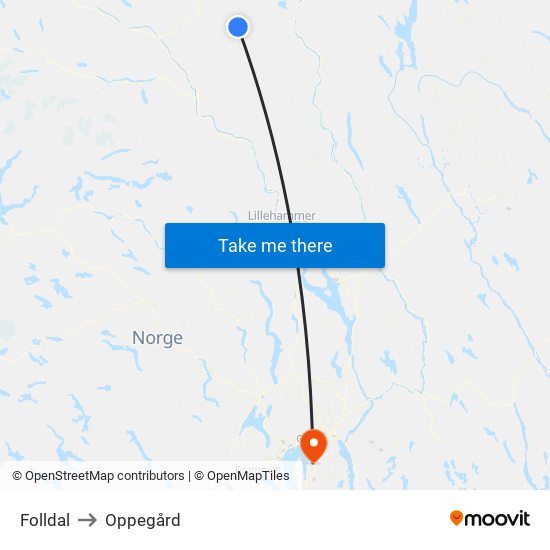 Folldal to Oppegård map