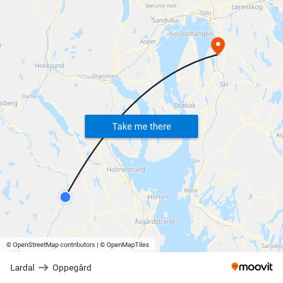 Lardal to Oppegård map