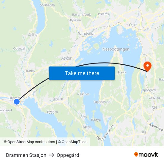 Drammen Stasjon to Oppegård map