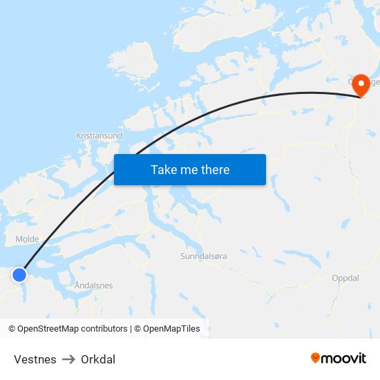 Vestnes to Orkdal map