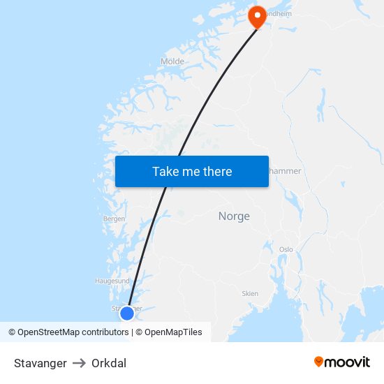 Stavanger to Orkdal map