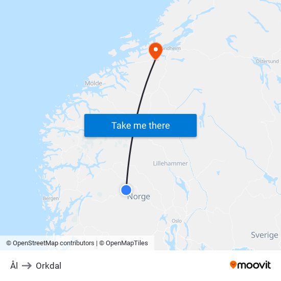 Ål to Orkdal map