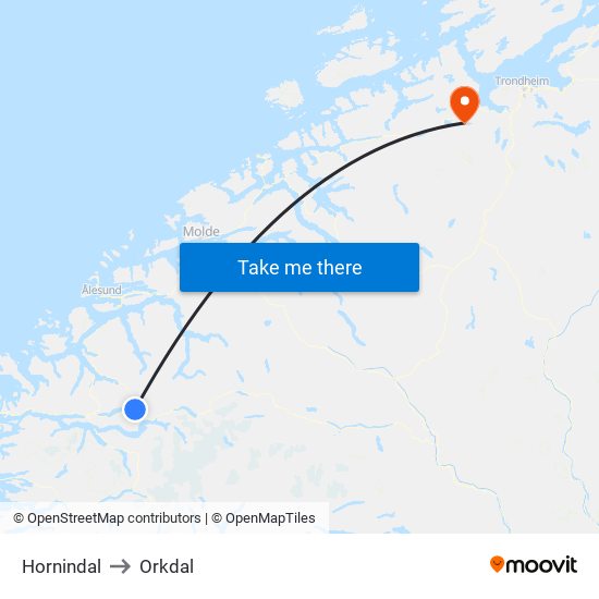 Hornindal to Orkdal map