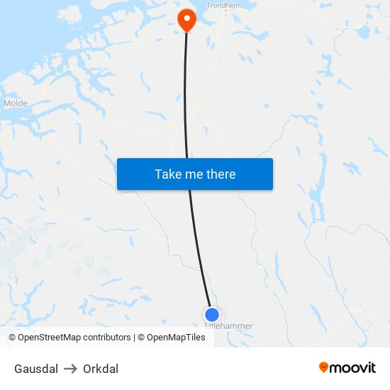 Gausdal to Orkdal map