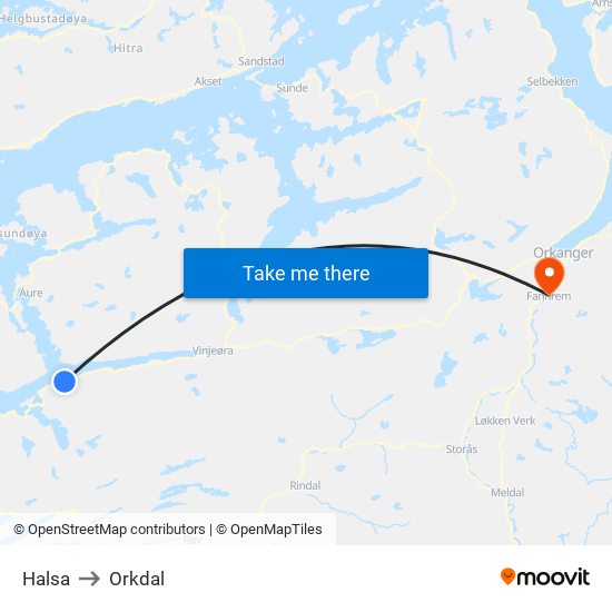 Halsa to Orkdal map