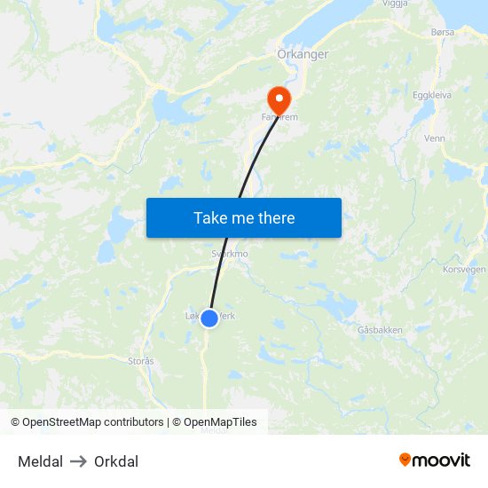 Meldal to Orkdal map