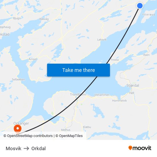 Mosvik to Orkdal map