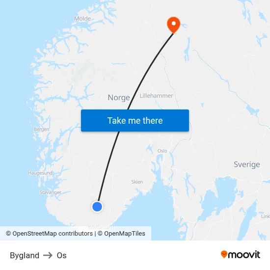 Bygland to Os map
