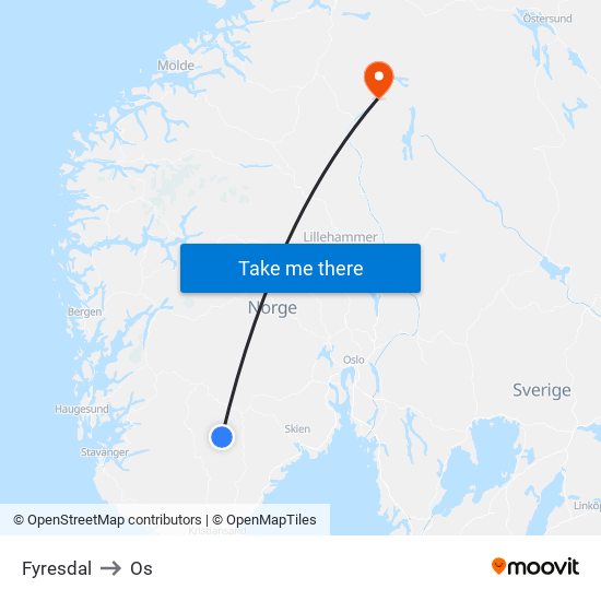 Fyresdal to Os map