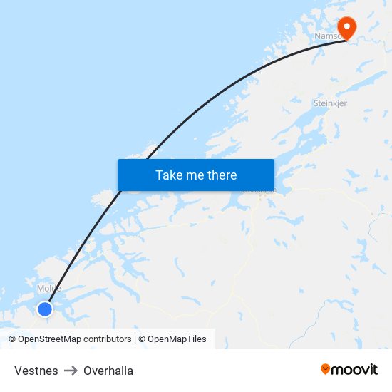 Vestnes to Overhalla map