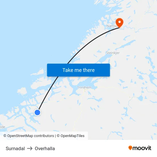 Surnadal to Overhalla map