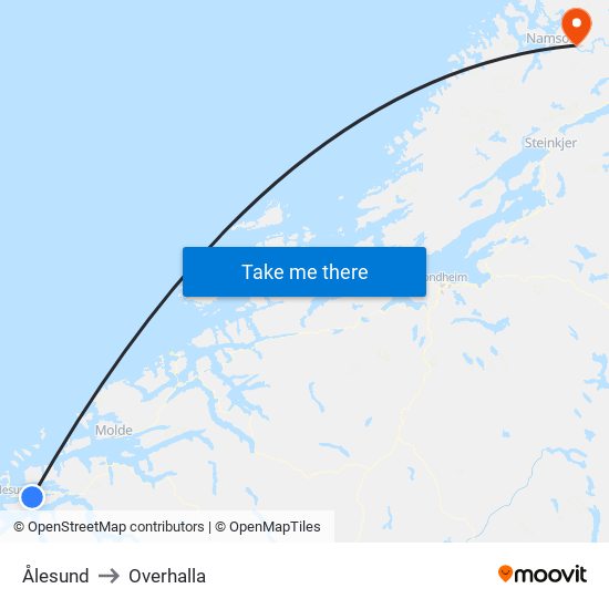 Ålesund to Overhalla map