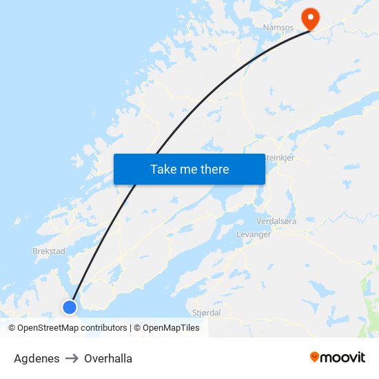 Agdenes to Overhalla map