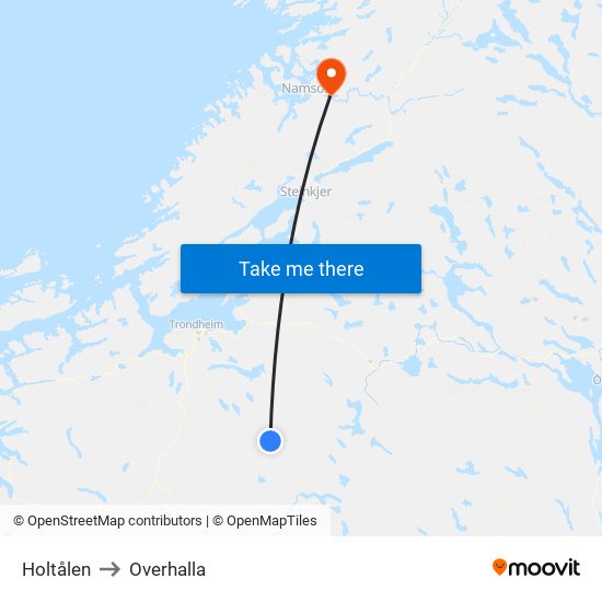 Holtålen to Overhalla map