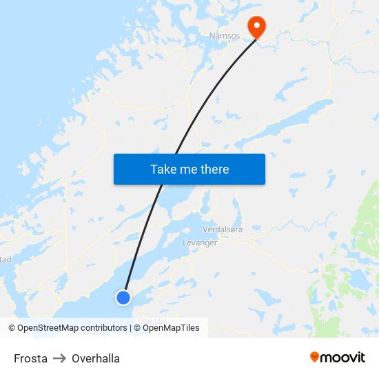 Frosta to Overhalla map