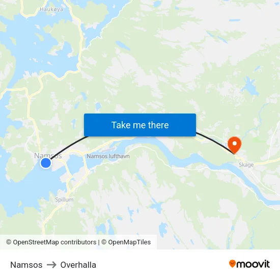 Namsos to Overhalla map