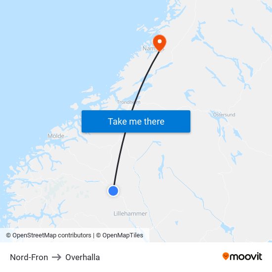 Nord-Fron to Overhalla map