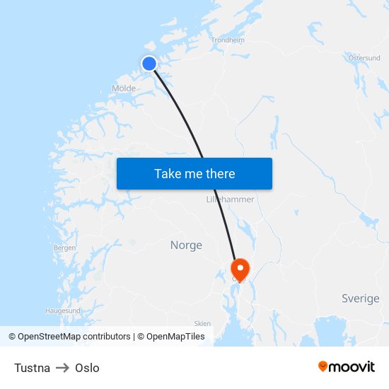 Tustna to Oslo map