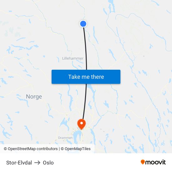 Stor-Elvdal to Oslo map