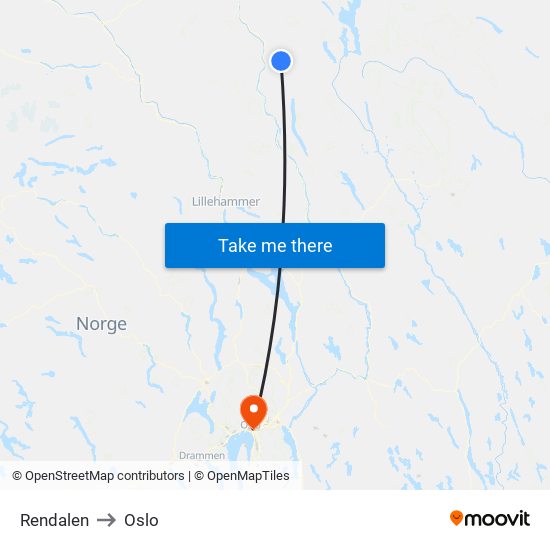 Rendalen to Oslo map