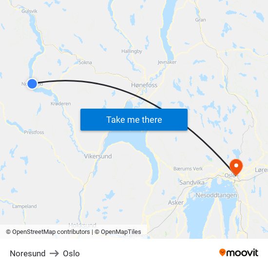 Noresund to Oslo map