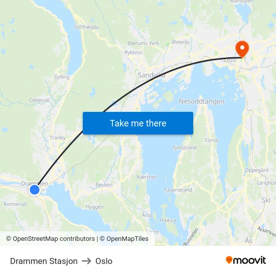 Drammen Stasjon to Oslo map
