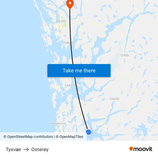 Tysvær to Osterøy map