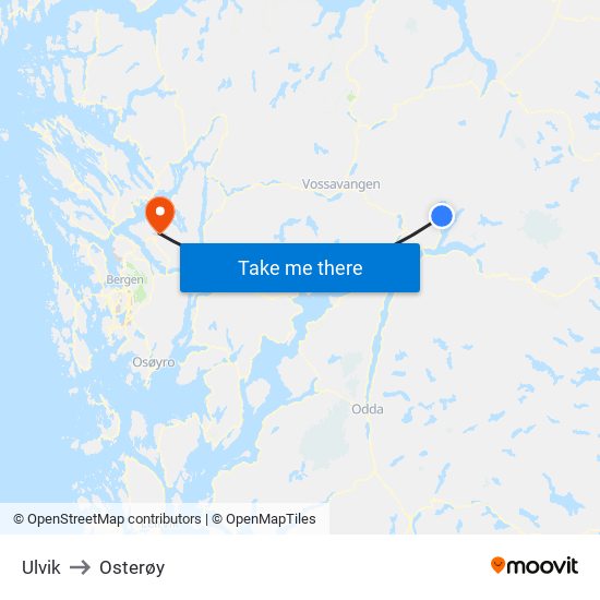 Ulvik to Osterøy map