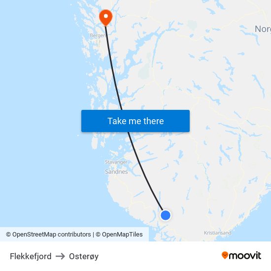 Flekkefjord to Osterøy map